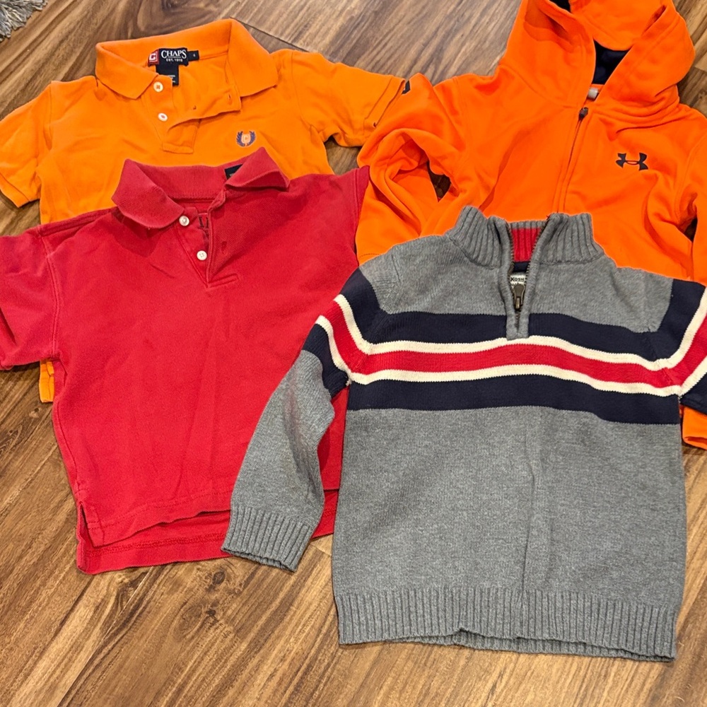 Name brand boys size 4 set- Osh Kosh Striped Kids Sweater, Under Armour hoodie